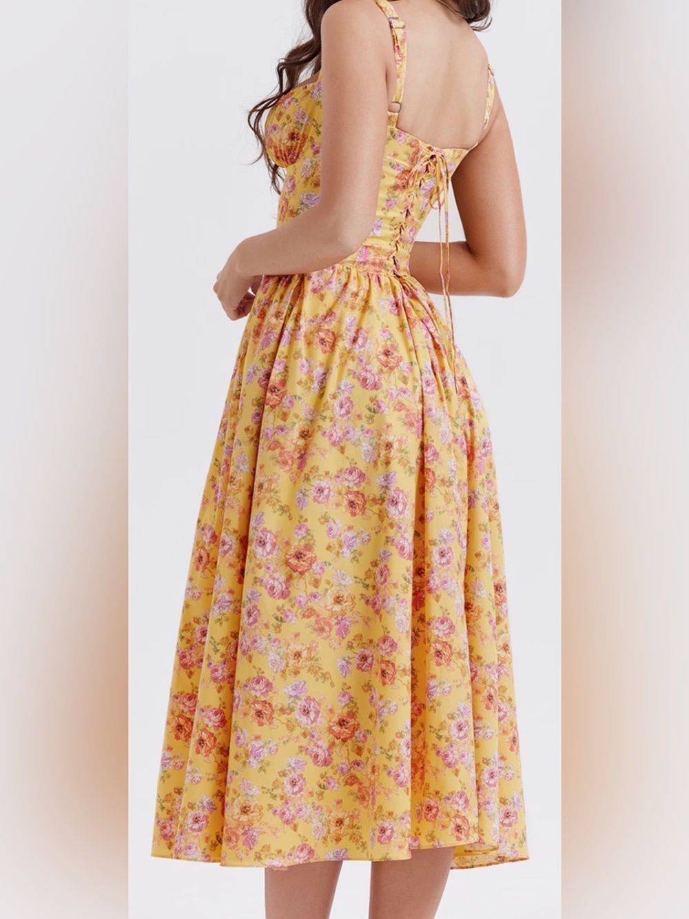 NEW House Of CB Tatiana Butter Yellow Floral Print Midi Sundress Sz XL L+ - Picture 2 of 12